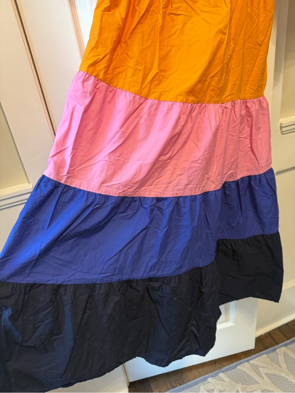 Farm Rio Colorblock Tiered Balloon Sleeve Maxi Dress L Pink Orange Purple Navy - Picture 3 of 6